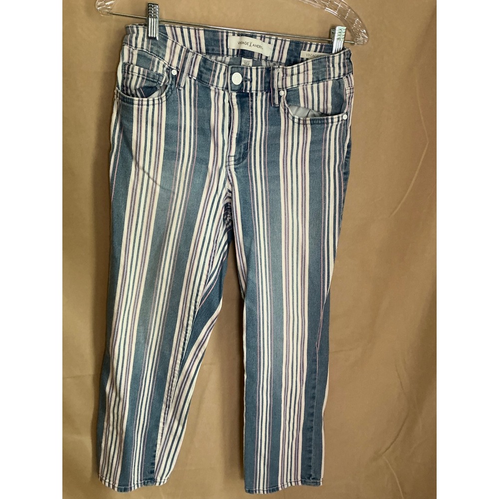 Vintage America Striped Jeans Womens 4 Blue Pink Excellent Cropped Straight